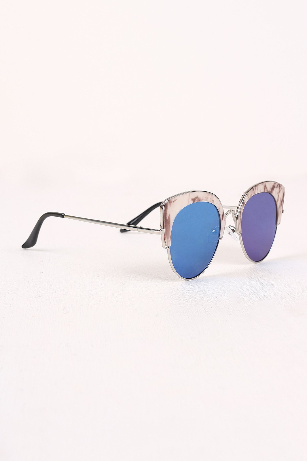 Marble Accent Plastic Frame Cat Eye Mirrored Sunglasses