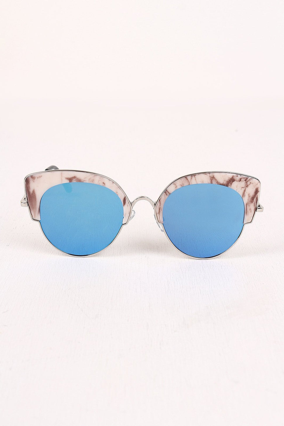 Marble Accent Plastic Frame Cat Eye Mirrored Sunglasses