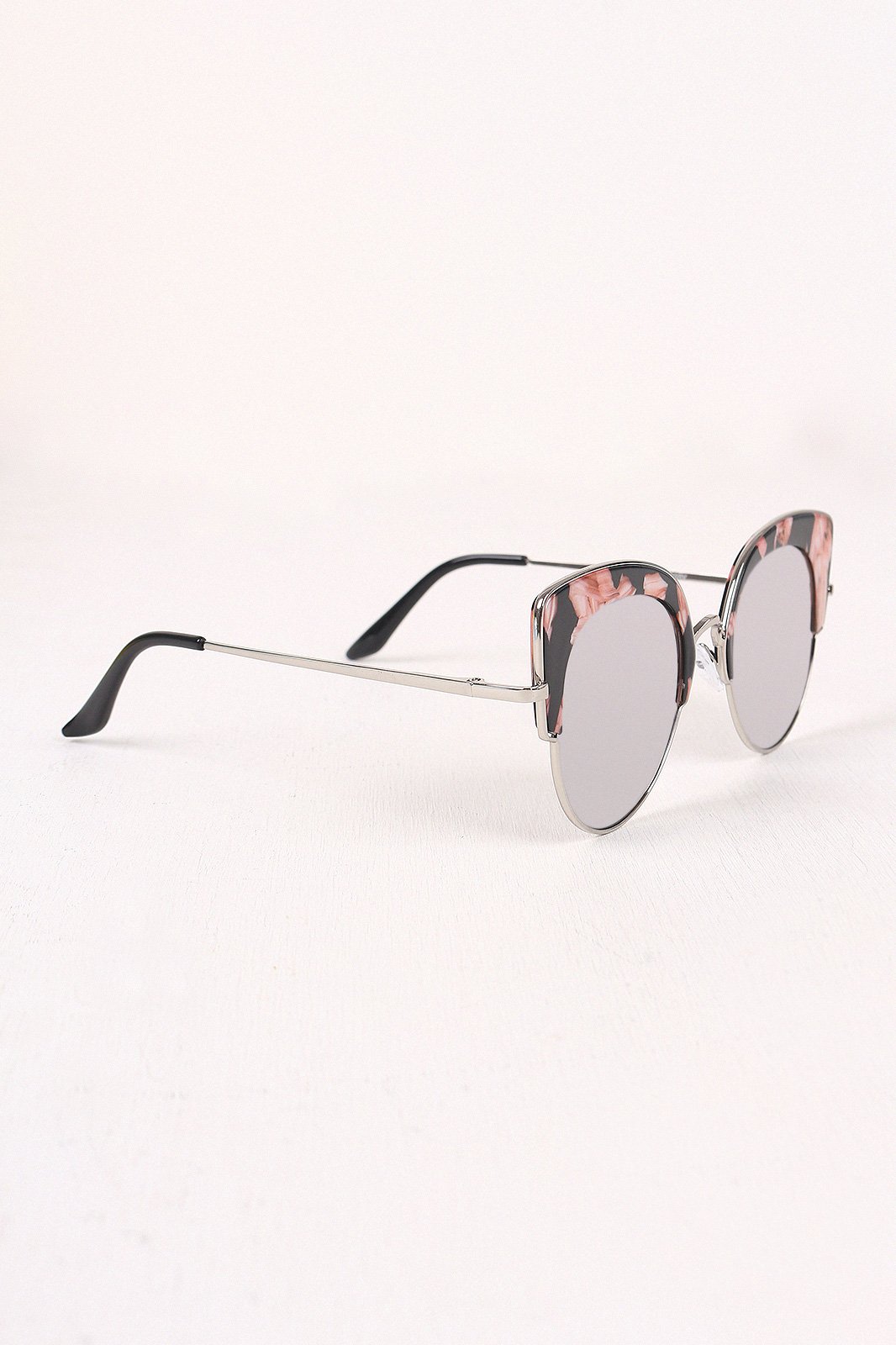 Marble Accent Plastic Frame Cat Eye Mirrored Sunglasses