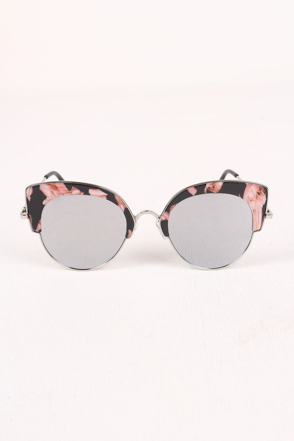 Marble Accent Plastic Frame Cat Eye Mirrored Sunglasses