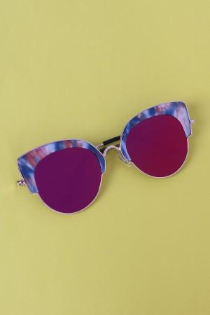 Marble Accent Plastic Frame Cat Eye Mirrored Sunglasses