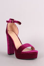 Velvet Open Toe Ankle Strap Chunky Platform Heel