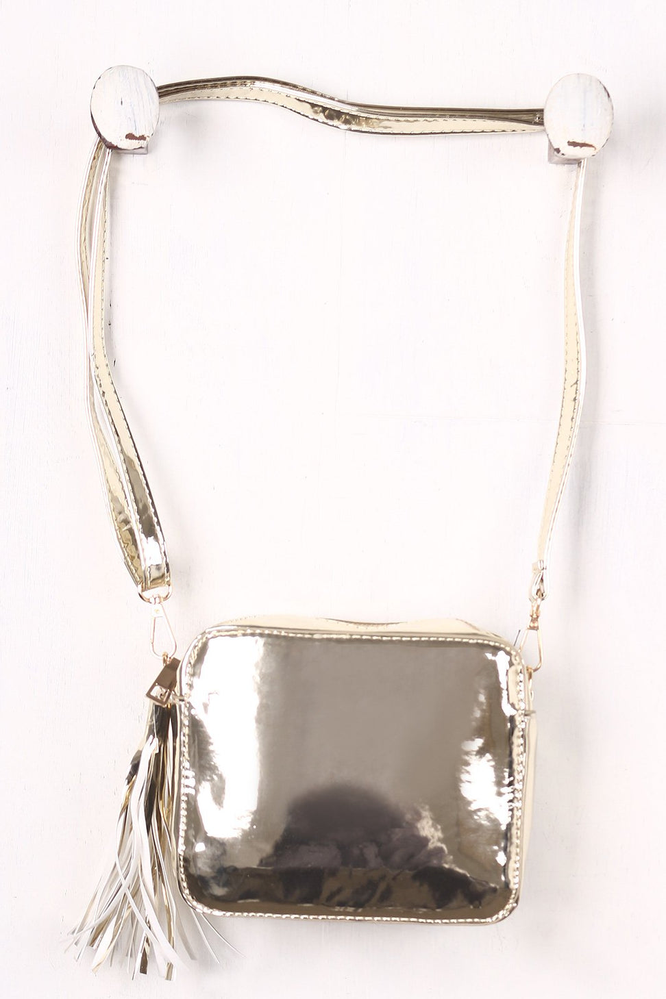 Metallic Patent Tassel Cross Body Mini Bag