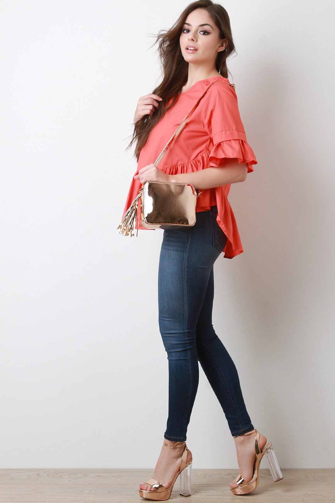 Metallic Patent Tassel Cross Body Mini Bag