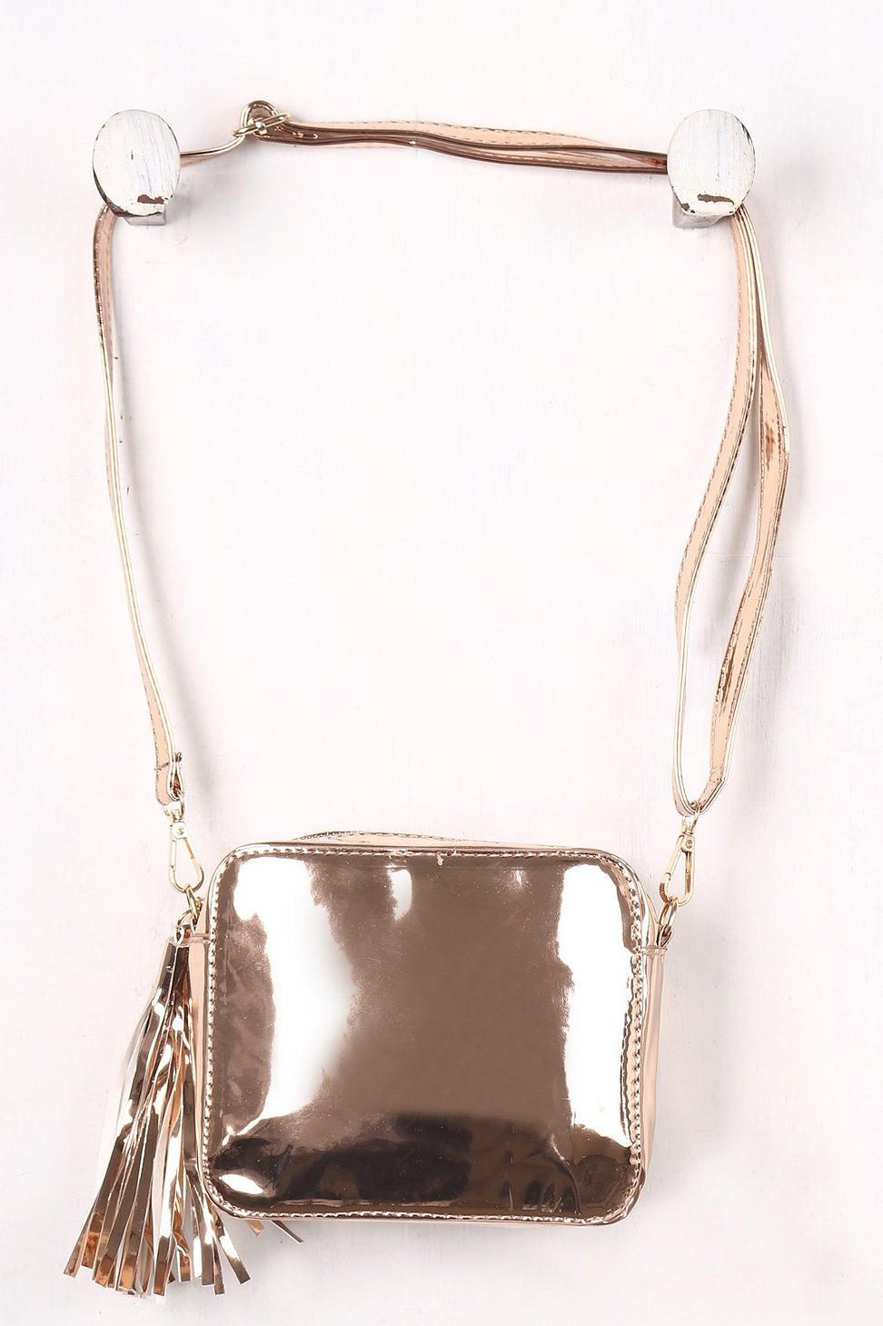 Metallic Patent Tassel Cross Body Mini Bag