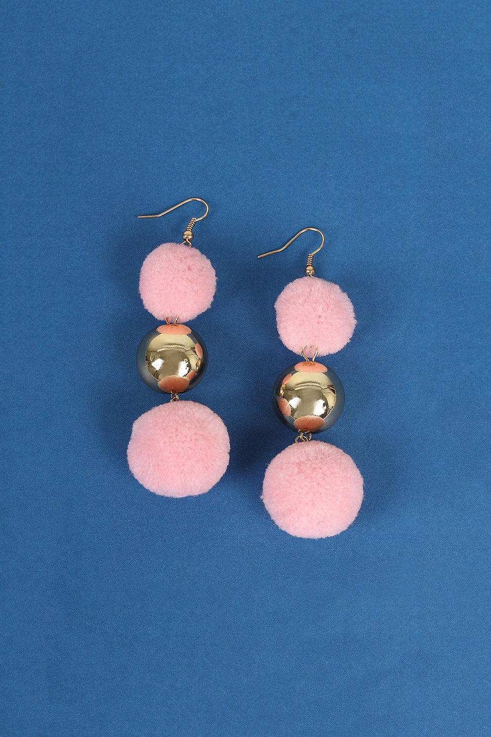 Triple Polished Ball And Pom Pom Dangle Earrings