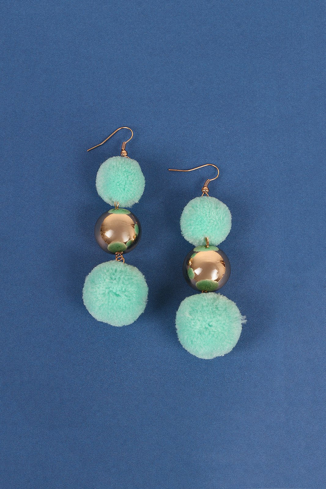 Triple Polished Ball And Pom Pom Dangle Earrings