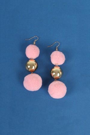 Triple Polished Ball And Pom Pom Dangle Earrings