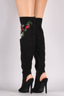 Qupid Embroidered Floral Suede Over-The-Knee Boots