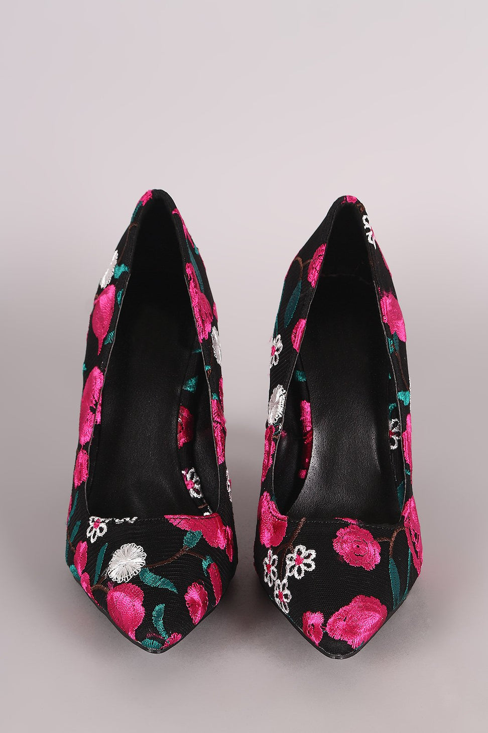 Qupid Embroidered Floral Pointy Toe Stiletto Pump