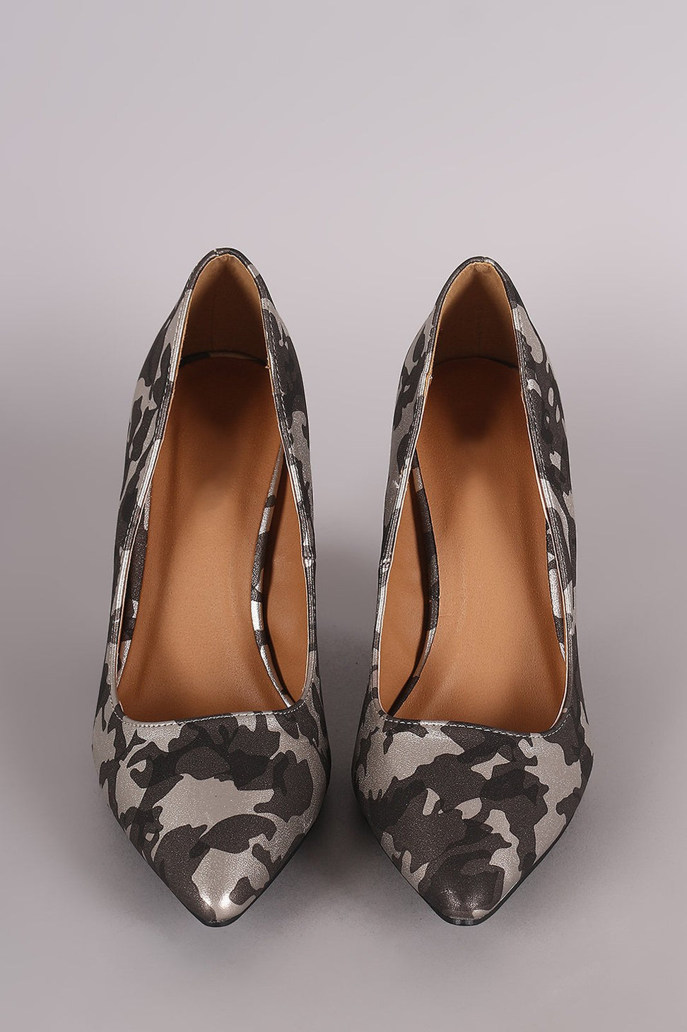 Qupid Camouflage Pointy Toe Chunky Heeled Pump