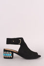 Qupid Suede Embroidery Mule Blocked Heel