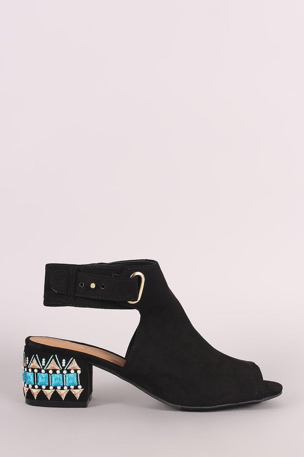 Qupid Suede Embroidery Mule Blocked Heel