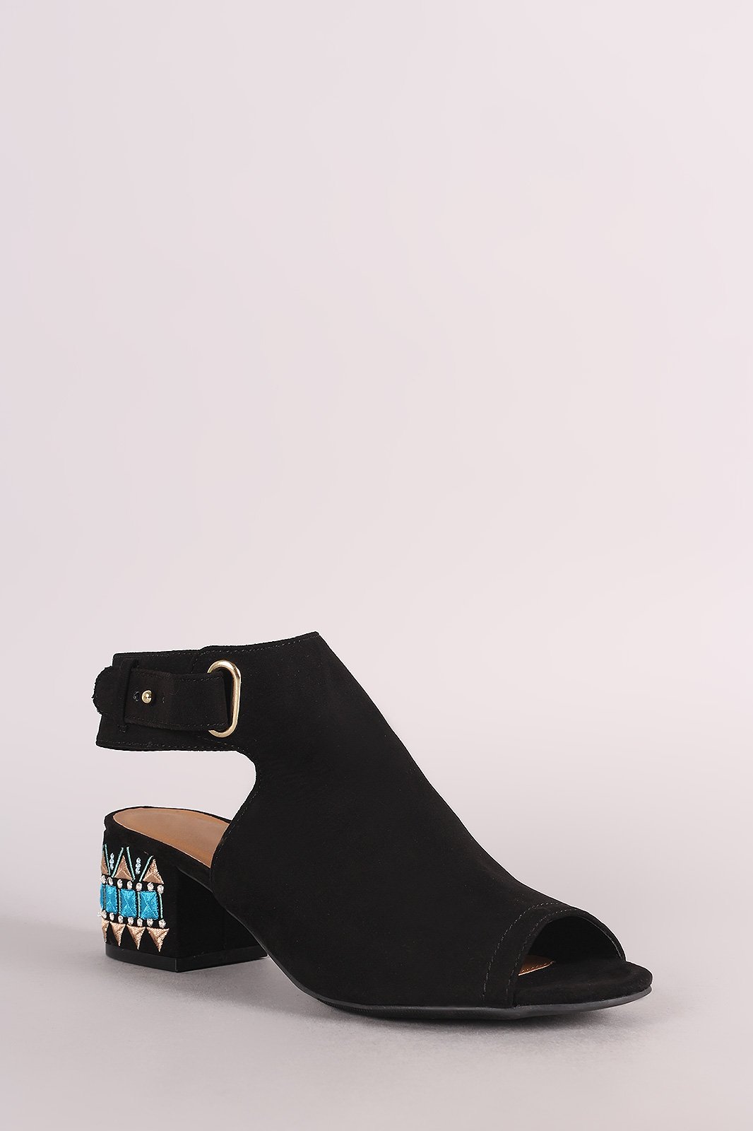 Qupid Suede Embroidery Mule Blocked Heel