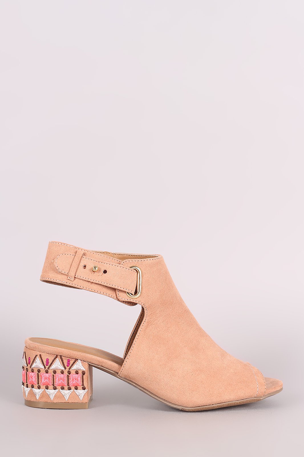 Qupid Suede Embroidery Mule Blocked Heel