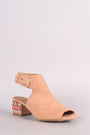 Qupid Suede Embroidery Mule Blocked Heel