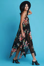 Floral Mesh Scooped Neck Handkerchief Maxi Dress