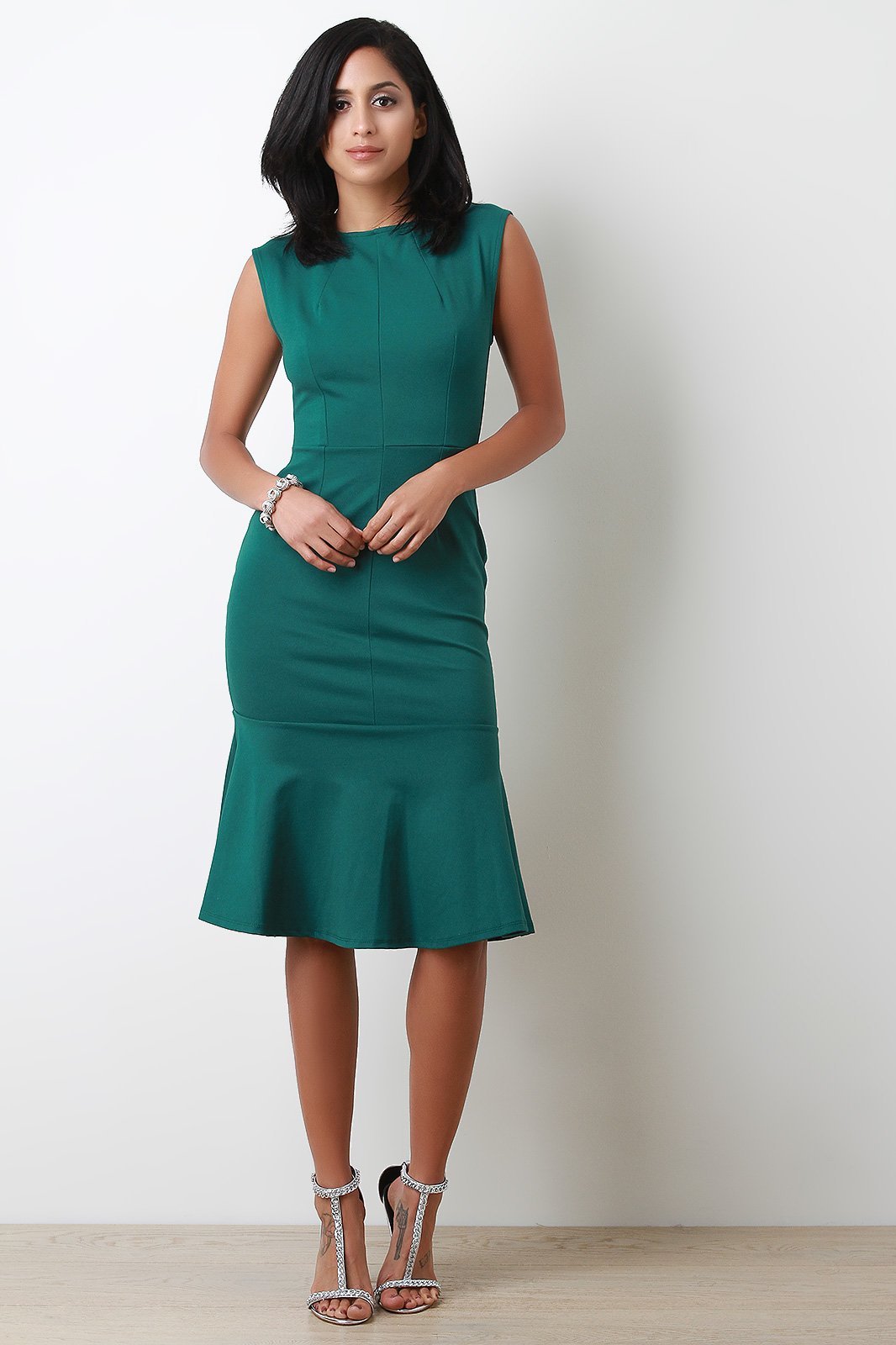 Thick Knit Princess Seam Midi Mermaid Dress