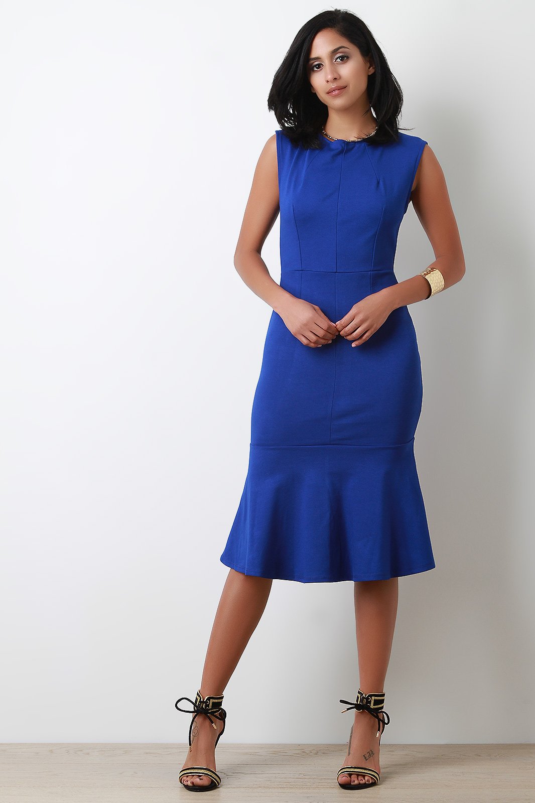 Thick Knit Princess Seam Midi Mermaid Dress