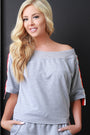 Off The Shoulder Striped Three Quarter Sleeve Boxy Top