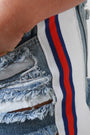 Distressed High Rise Frayed Striped Denim Shorts - NoveltyOne