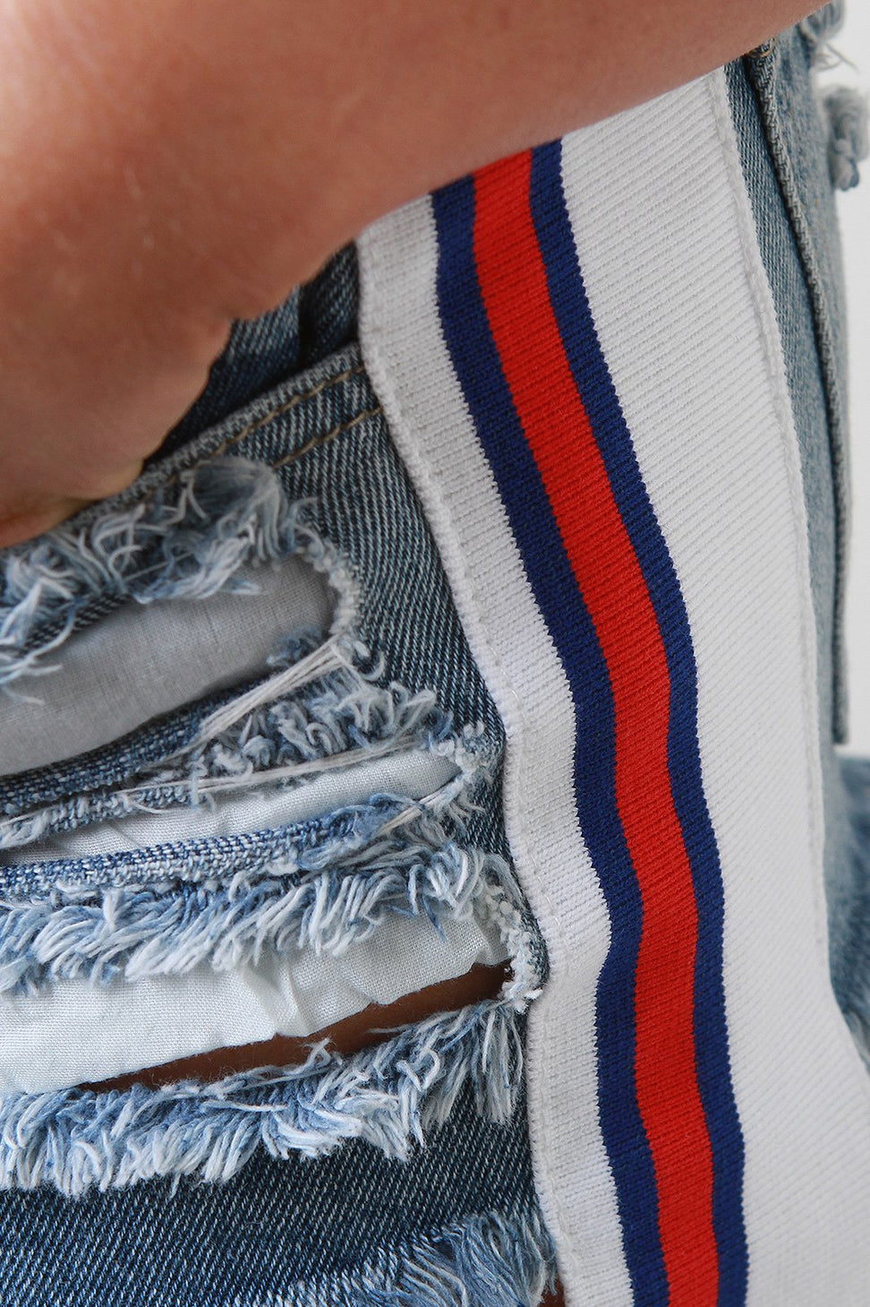 Distressed High Rise Frayed Striped Denim Shorts - NoveltyOne