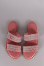 Bamboo Rhinestone Pearl Double Band Slip On Flat Sandal