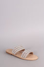 Bamboo Rhinestone Pearl Double Band Slip On Flat Sandal
