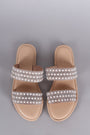 Bamboo Rhinestone Pearl Double Band Slip On Flat Sandal