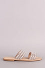Bamboo Rhinestone Pearl Double Band Slip On Flat Sandal