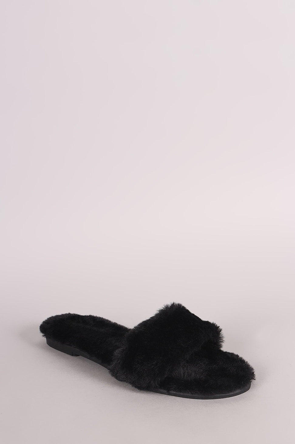 Bamboo Faux Fur Single Wide Band Slip-On Sandal