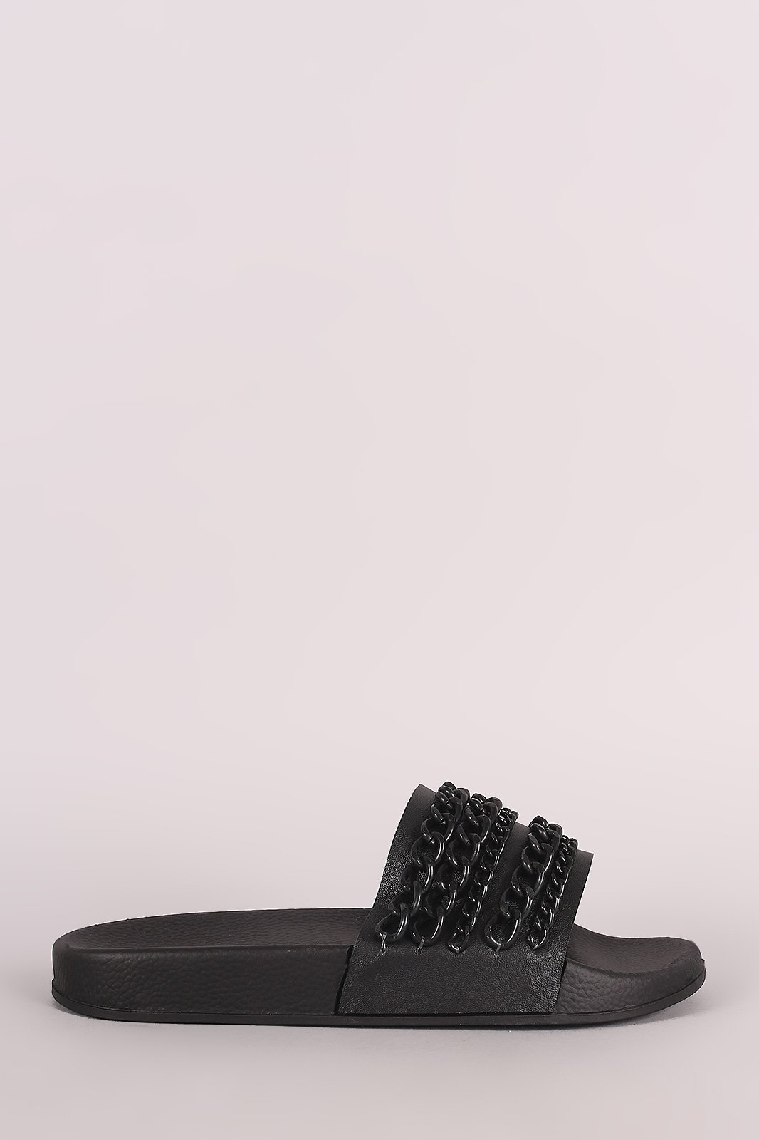 Bamboo Leather Chain Embellished Open Toe Slide Sandal