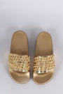 Bamboo Metallic Chain Embellished Open Toe Slide Sandal