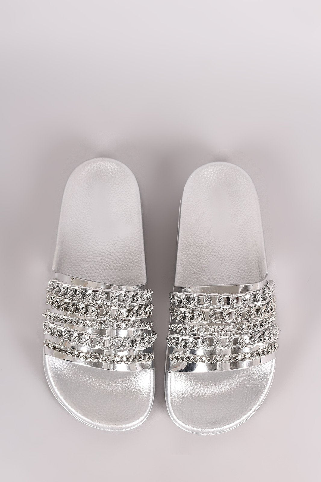 Bamboo Metallic Chain Embellished Open Toe Slide Sandal