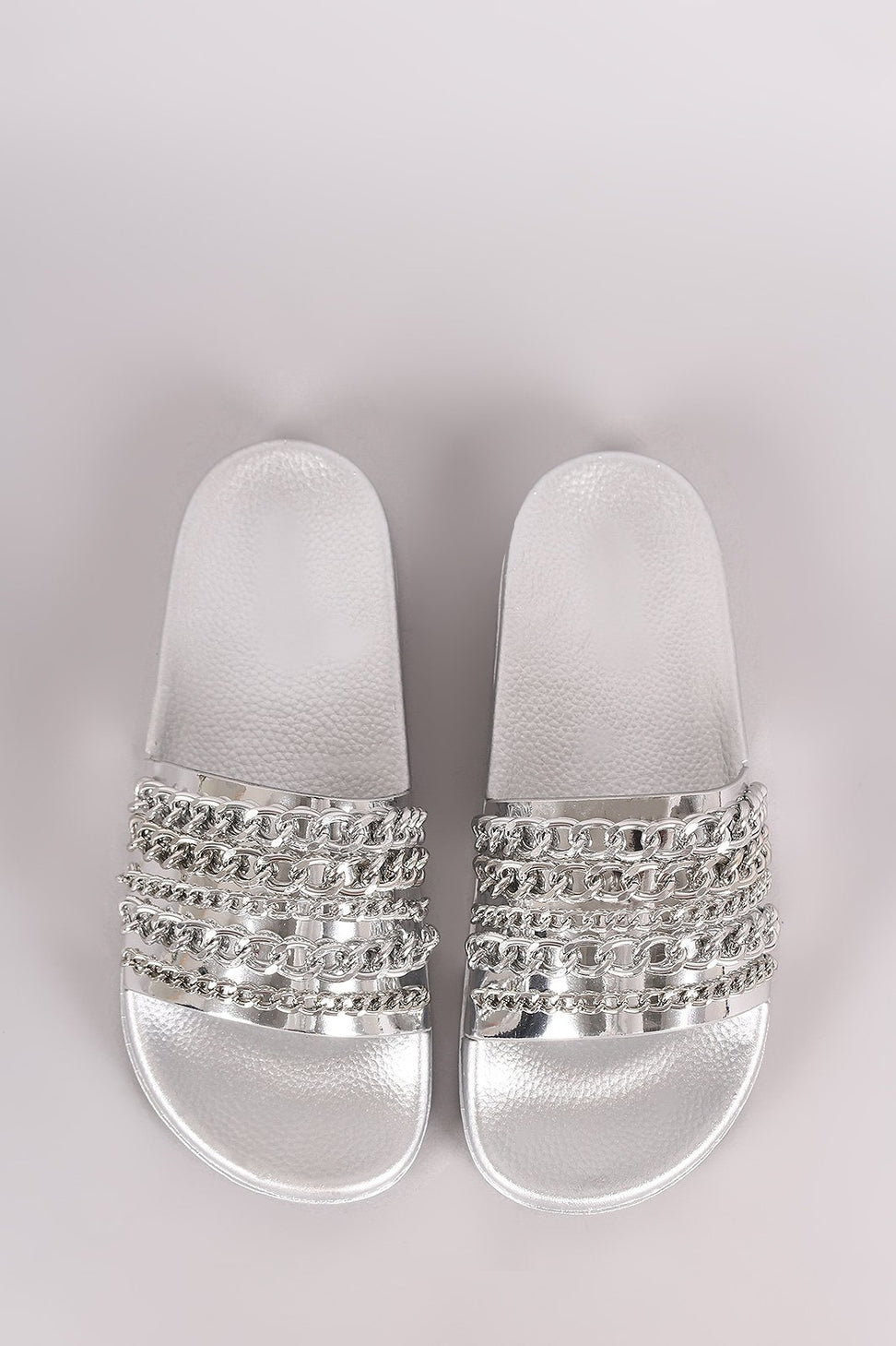 Bamboo Metallic Chain Embellished Open Toe Slide Sandal