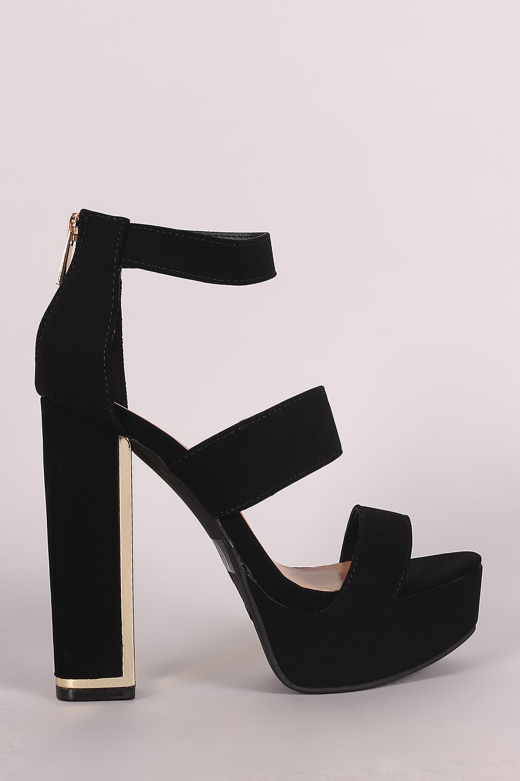 Bamboo Nubuck Triple Bands Chunky Platform Heel