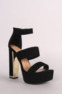 Bamboo Nubuck Triple Bands Chunky Platform Heel