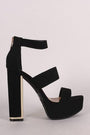Bamboo Nubuck Triple Bands Chunky Platform Heel