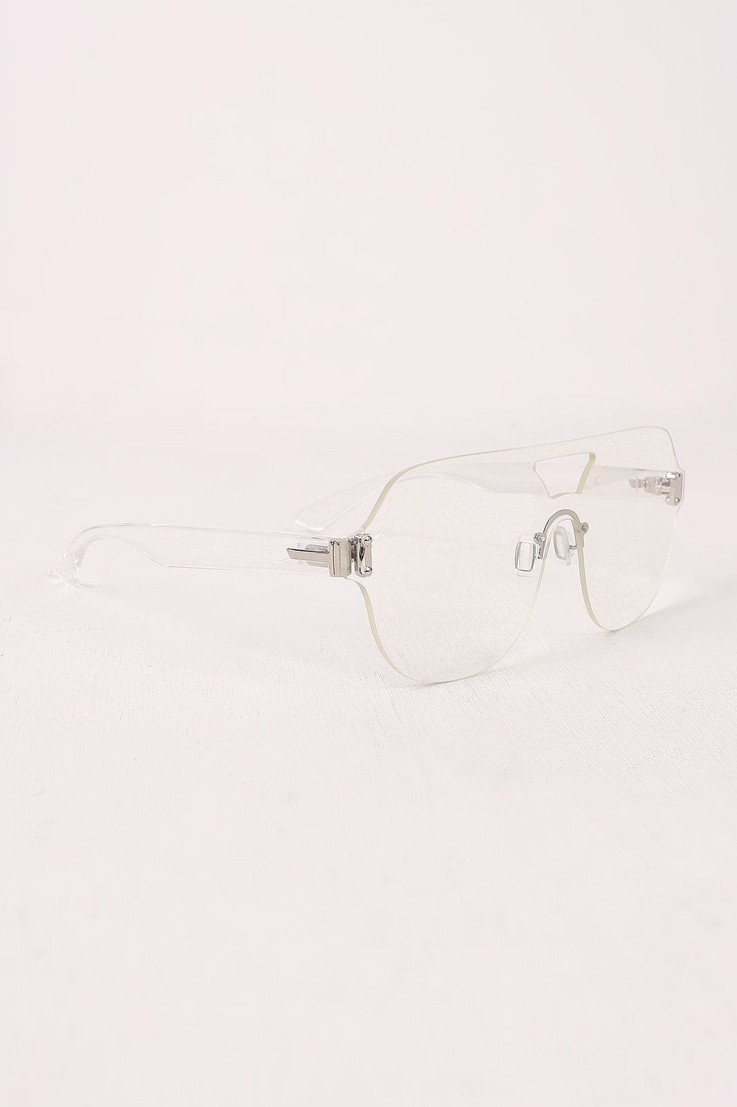 Rimless Clear Lens Cutout Double Bridge Glasses