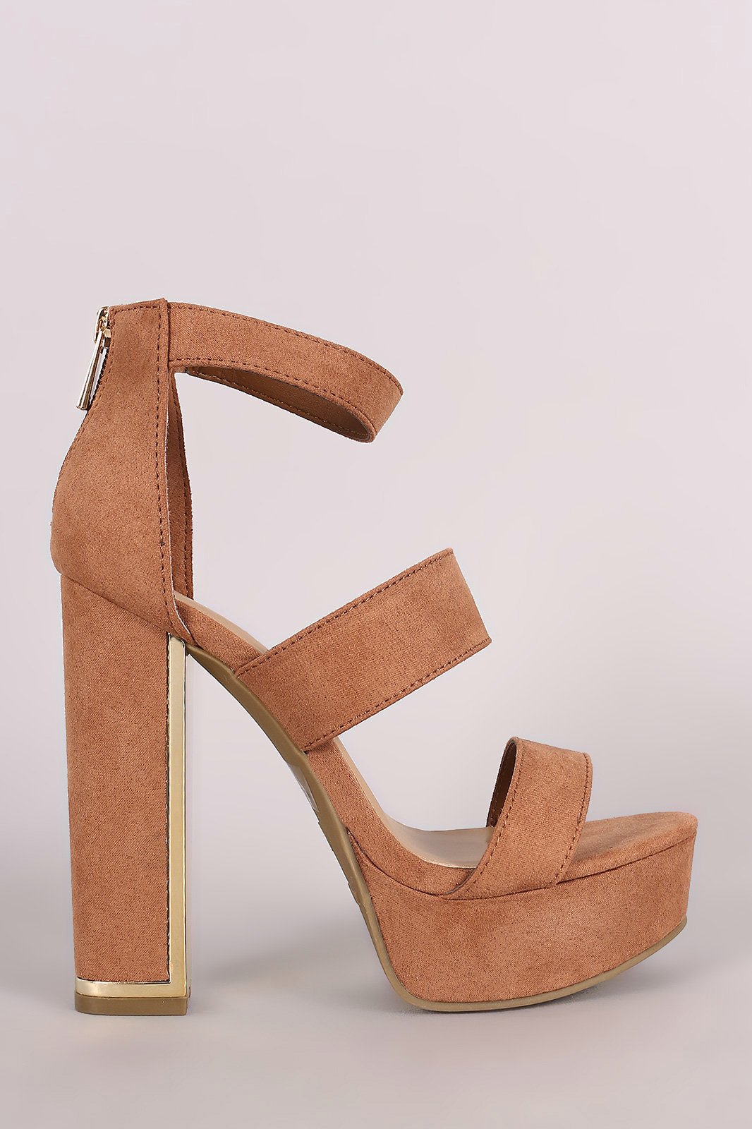 Bamboo Suede Triple Bands Chunky Platform Heel