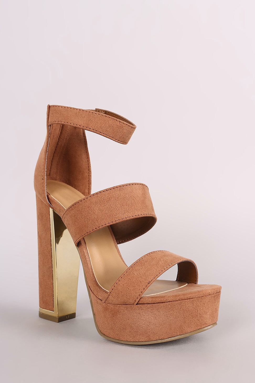 Bamboo Suede Triple Bands Chunky Platform Heel