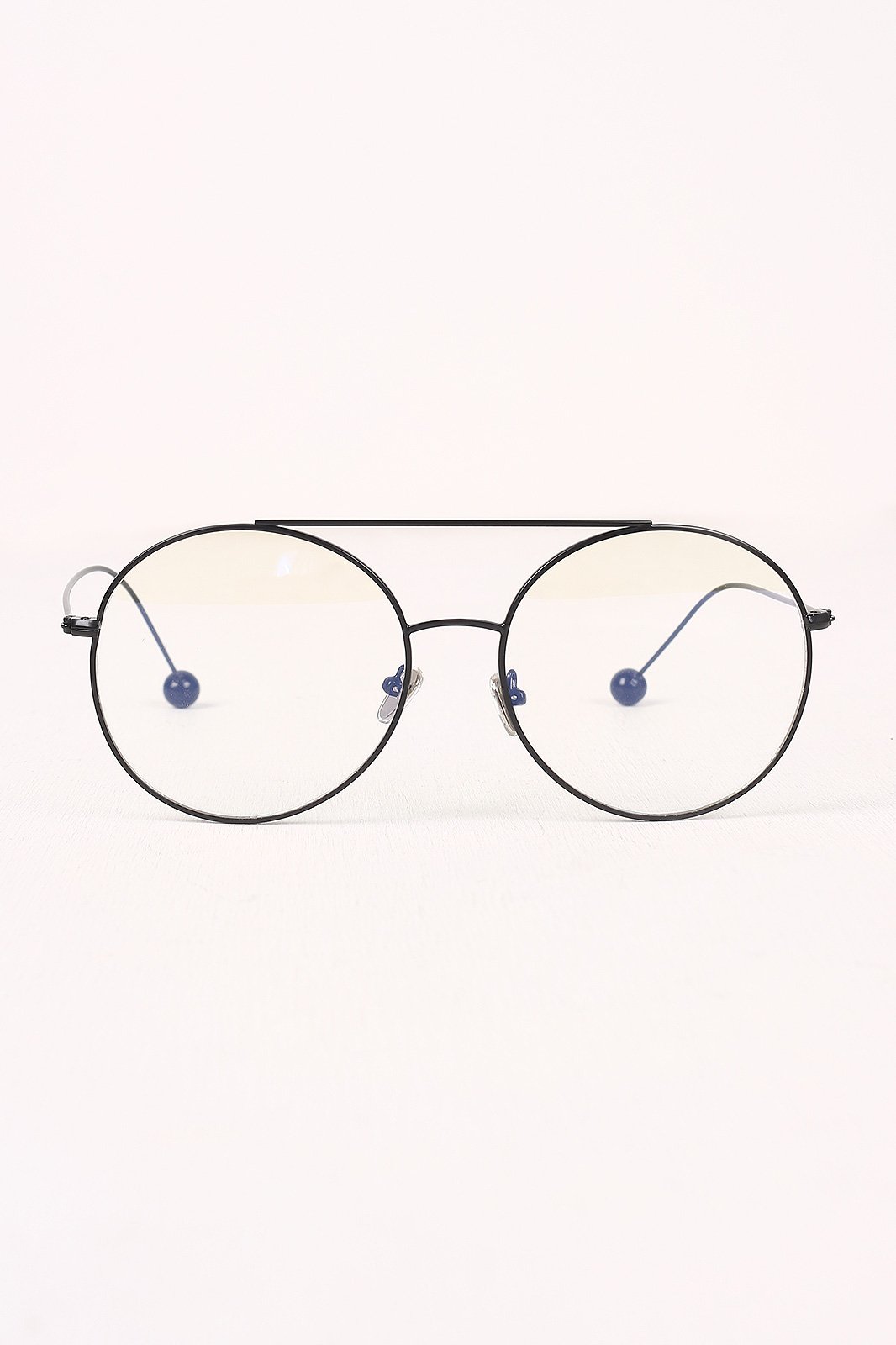 Metal Double Bridge Clear Lens Ball Accent Glasses