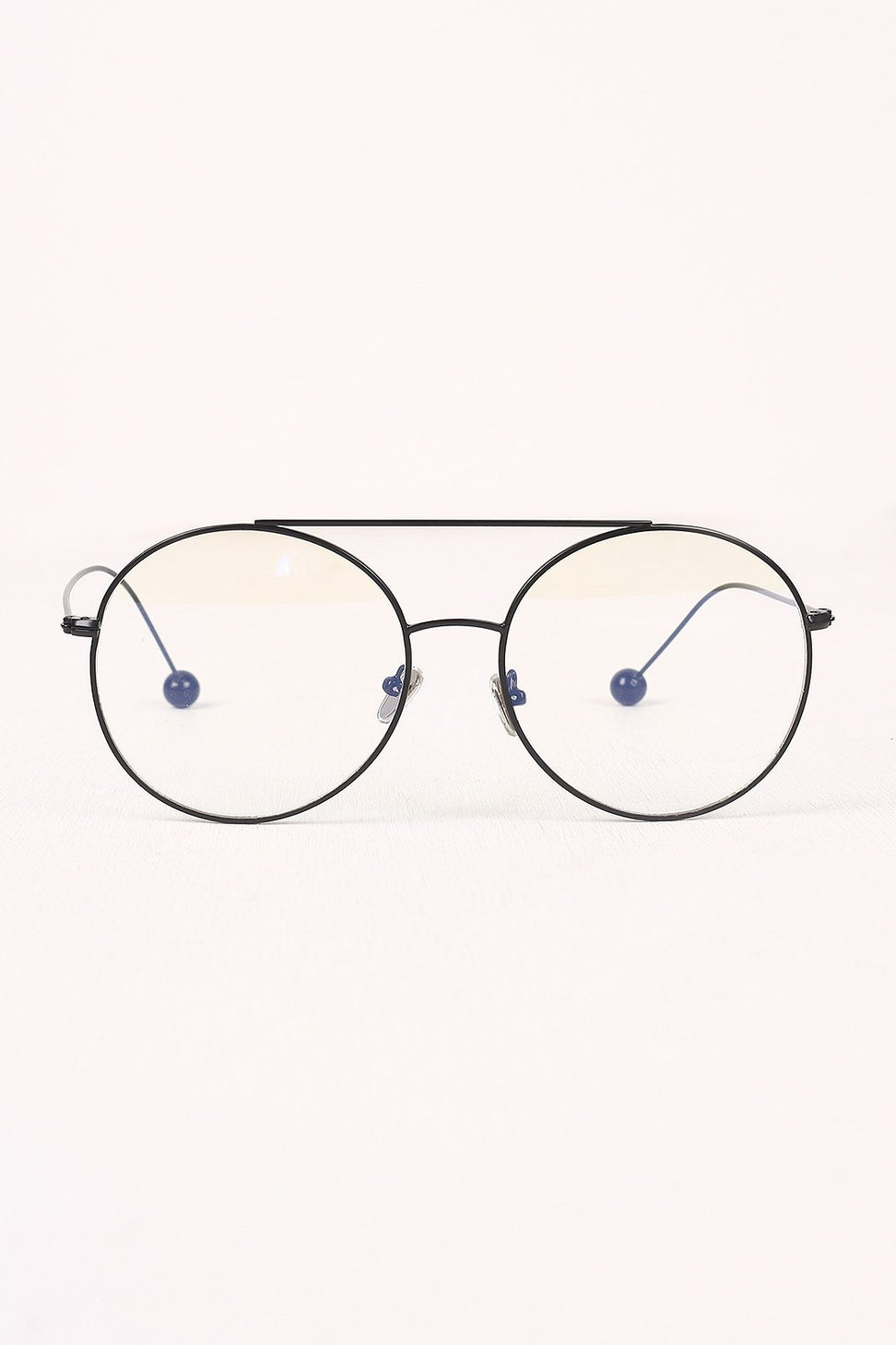 Metal Double Bridge Clear Lens Ball Accent Glasses