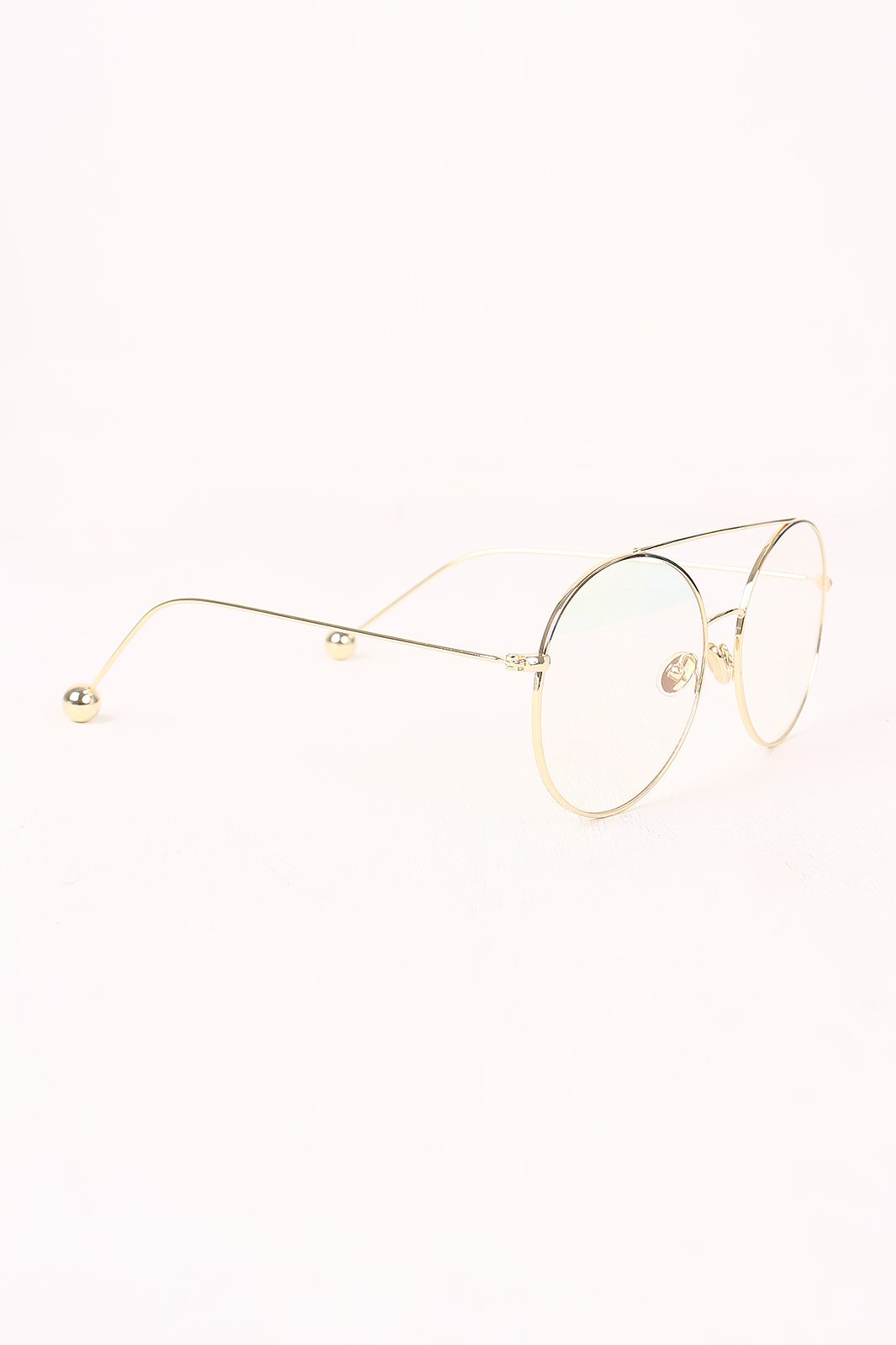 Metal Double Bridge Clear Lens Ball Accent Glasses