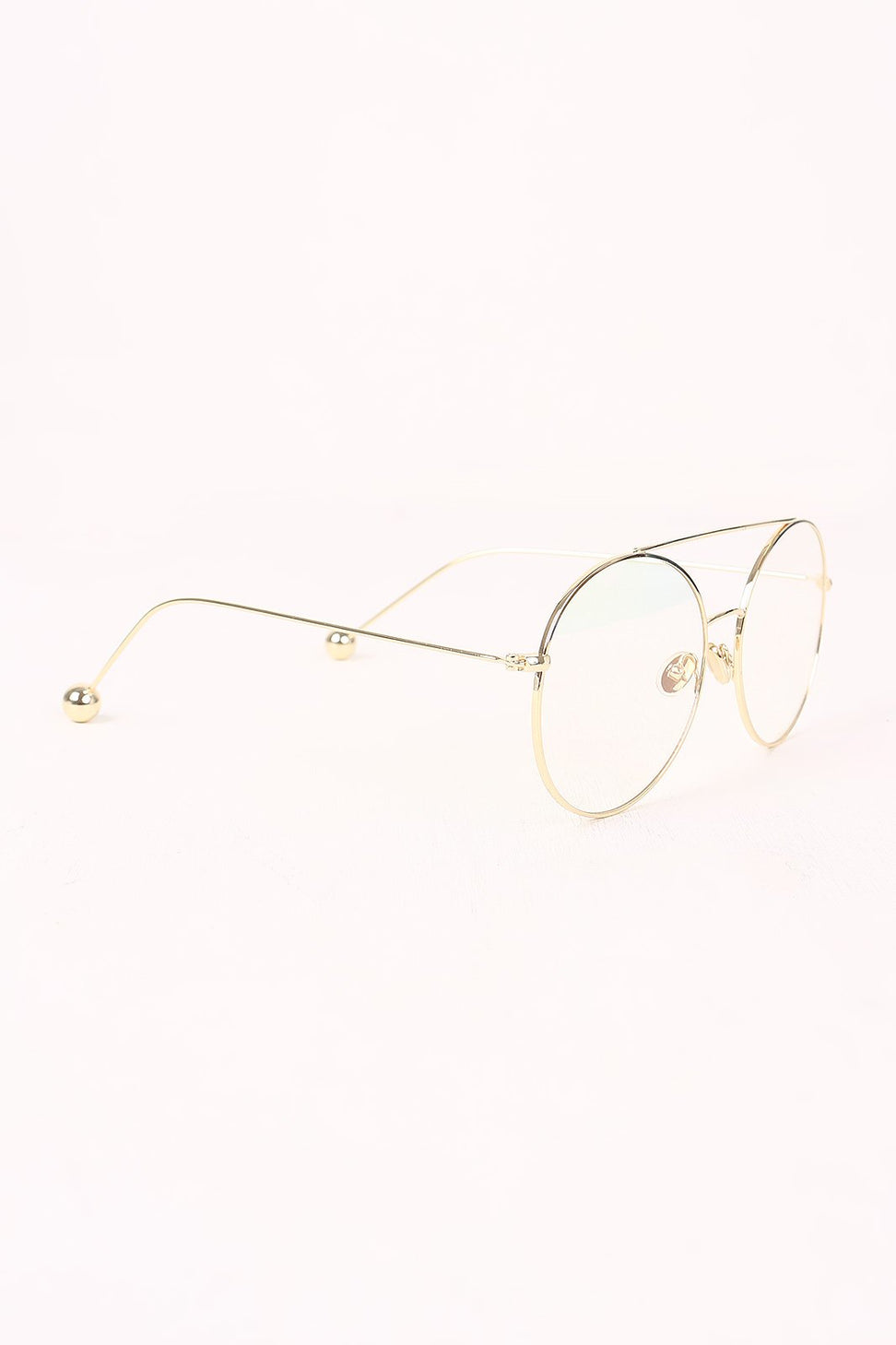 Metal Double Bridge Clear Lens Ball Accent Glasses