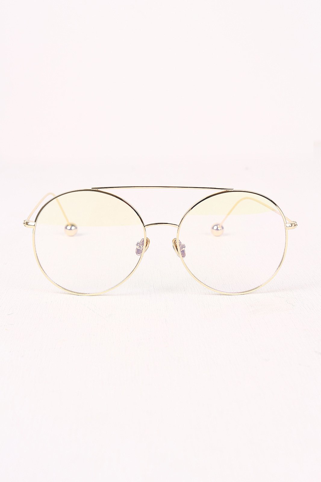 Metal Double Bridge Clear Lens Ball Accent Glasses