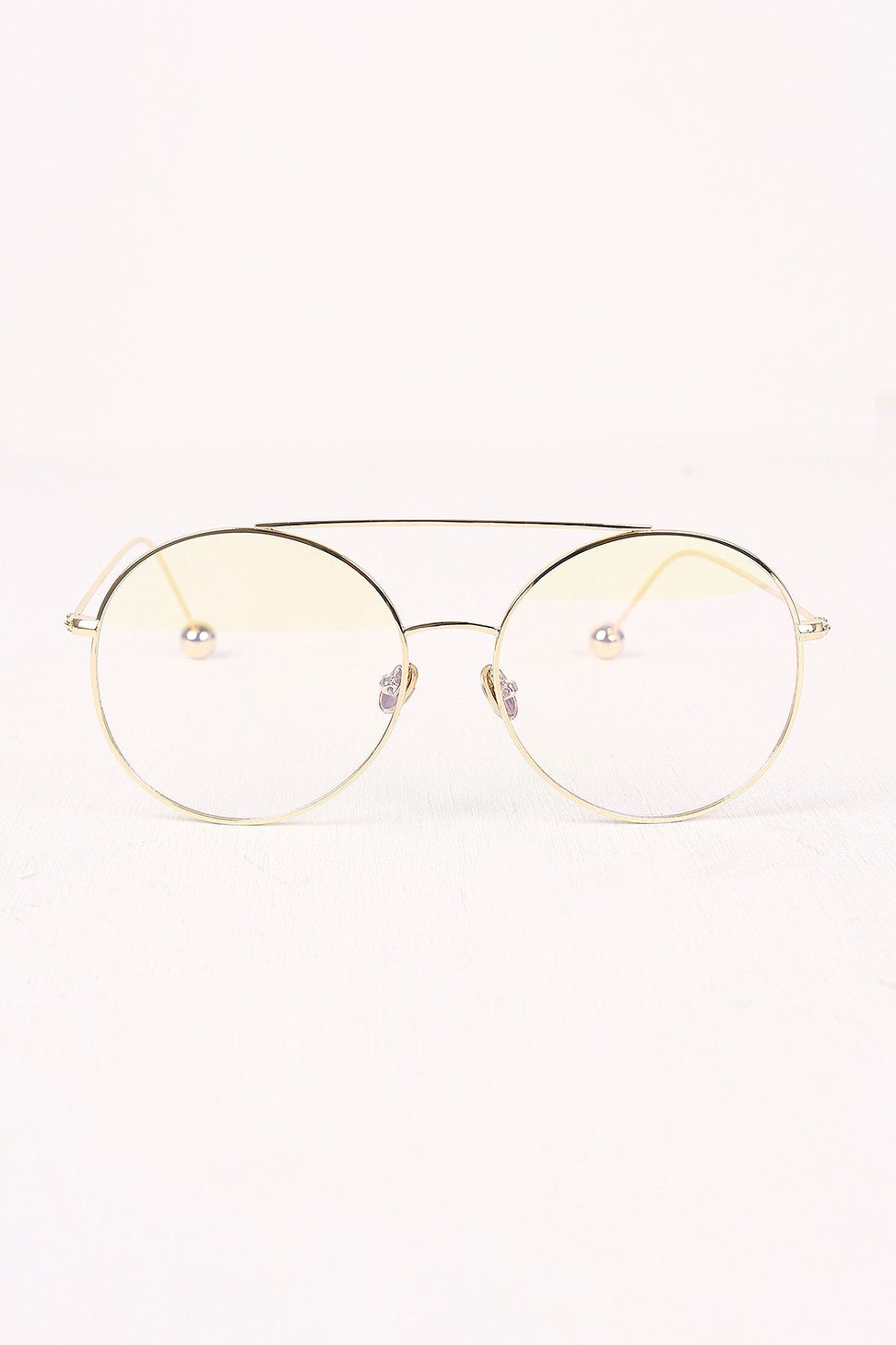 Metal Double Bridge Clear Lens Ball Accent Glasses