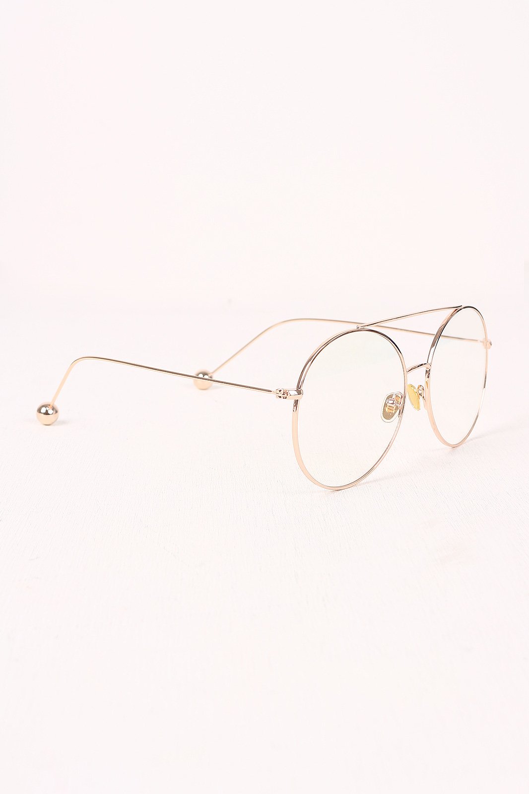 Metal Double Bridge Clear Lens Ball Accent Glasses