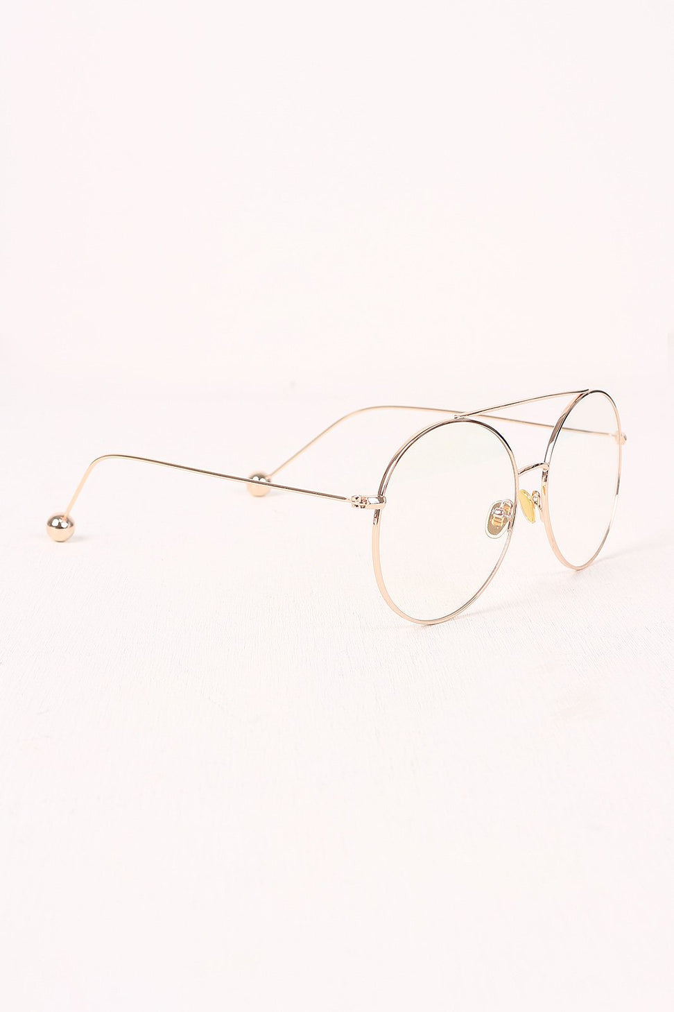 Metal Double Bridge Clear Lens Ball Accent Glasses