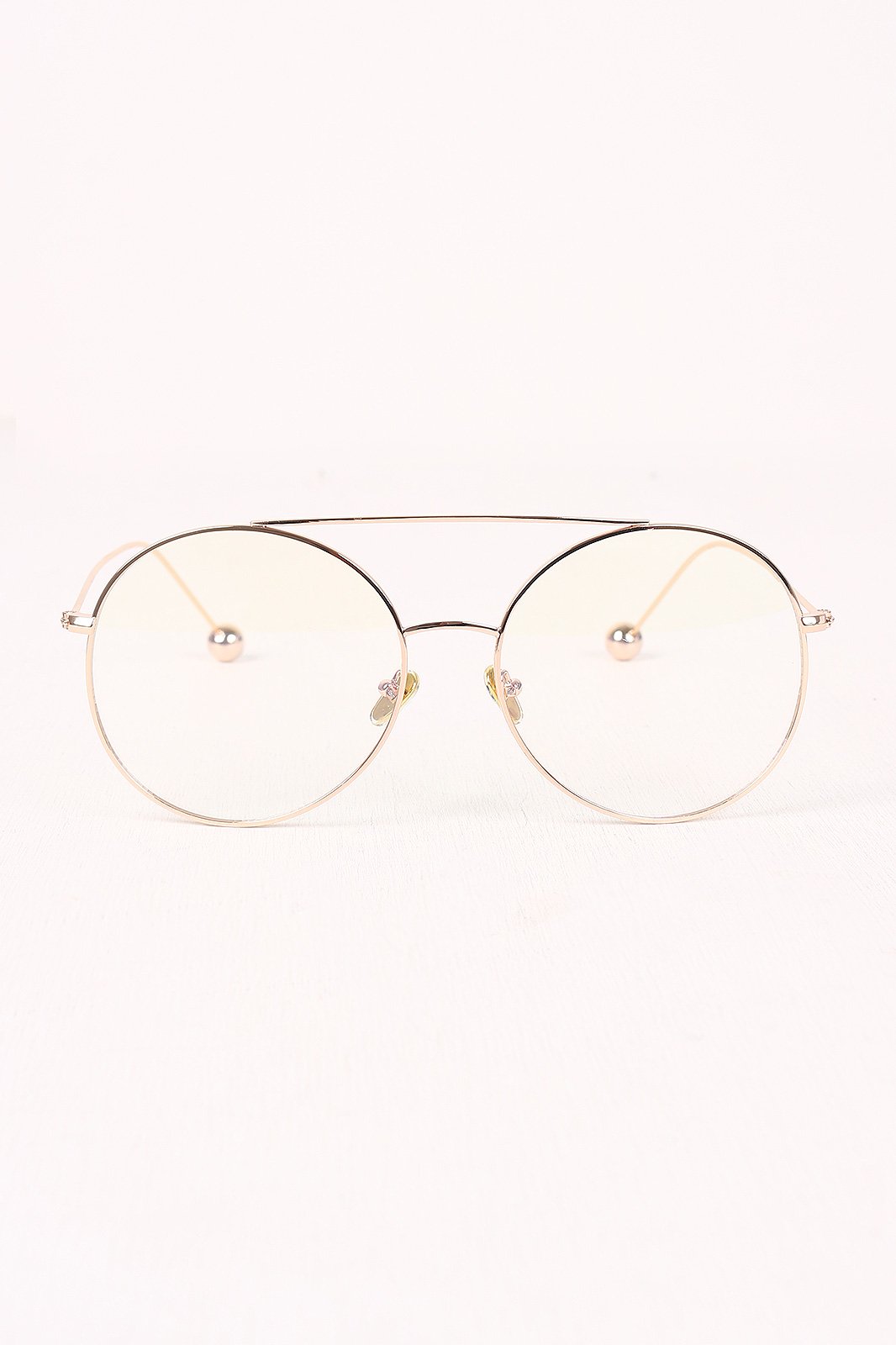 Metal Double Bridge Clear Lens Ball Accent Glasses